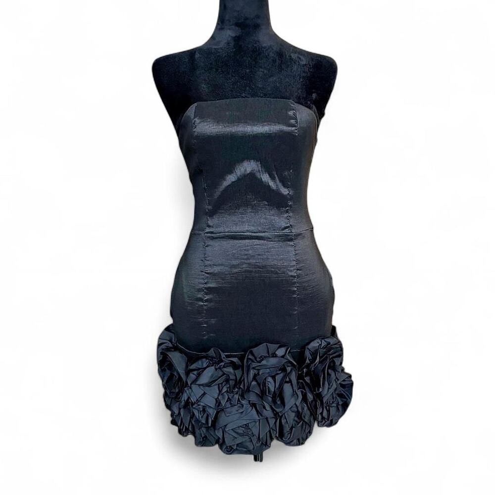 Y2K Fitted Black Mini Dress – coquette rosette S